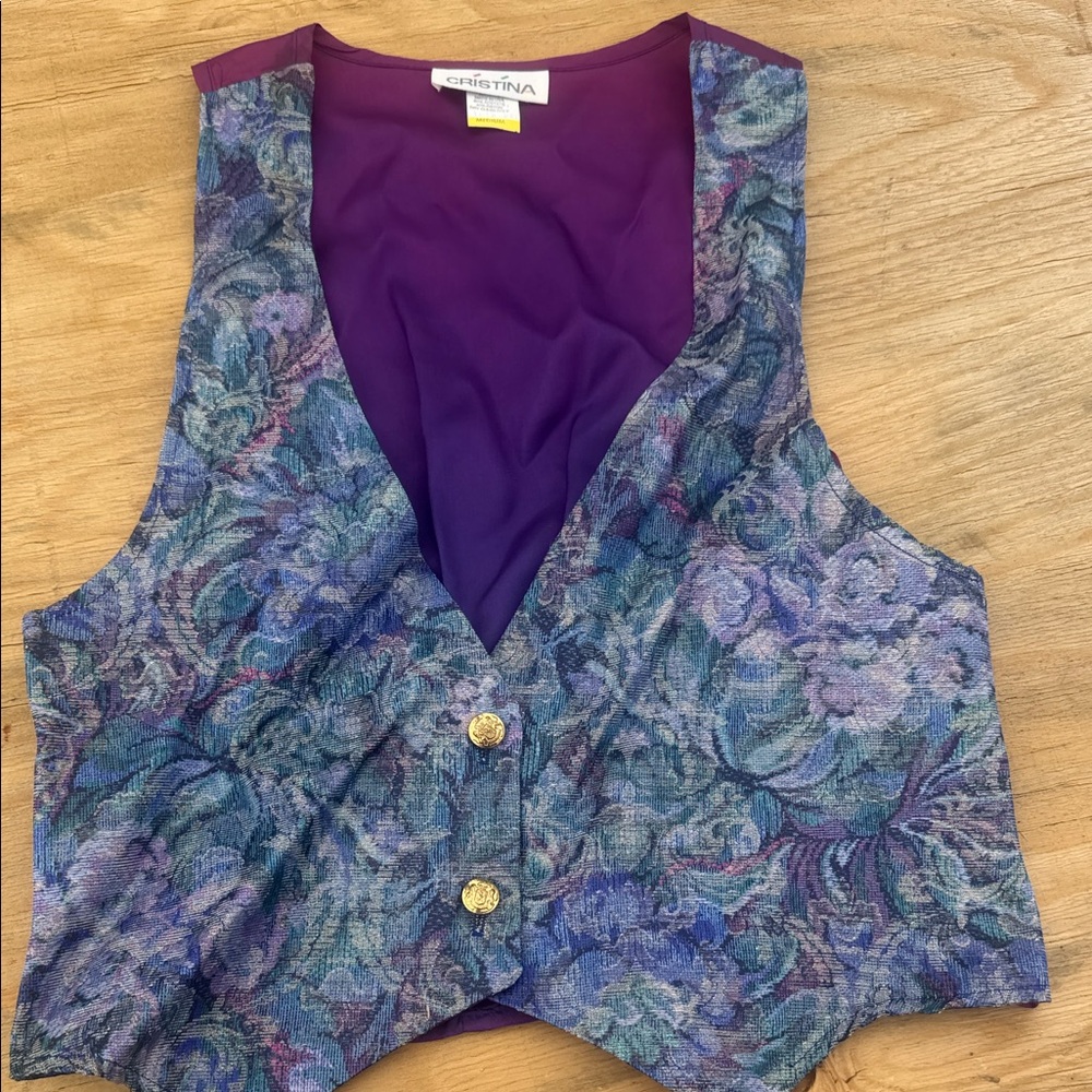 V Cristina Purple Floral Brocade Vest